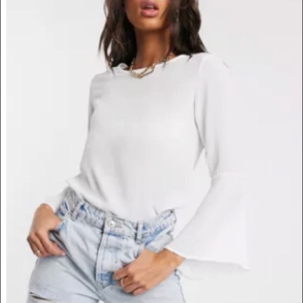 Boohoo Flute Sleeve Top in Ivory
